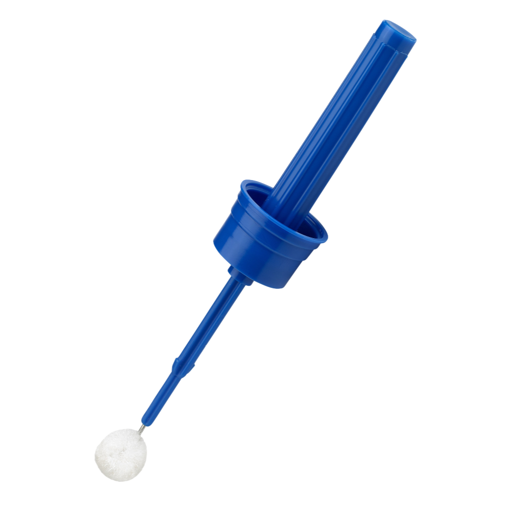 Weld-On SuperDauber 150 adjustable cement dauber with telescoping stem, ribbed handle, and 1-1/4 inch dauber head on white background, showing full tool profile.