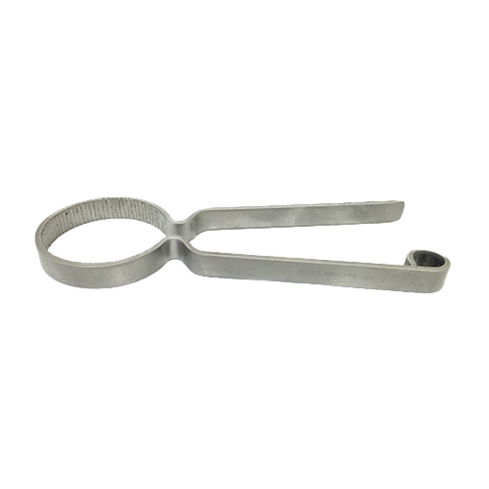 Weld-On Easy Twist can opener model 14550-IPS shown on a white background, stainless-steel tool with serrated inner edge and ergonomic handle visible.