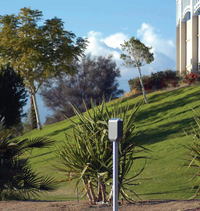 Array image of DIG LEIT 4000 series controllers in 4, 6 and 8 station models displayed together, highlighting size differences, keypad layout, and photovoltaic-powered operation for off-grid irrigation sites.