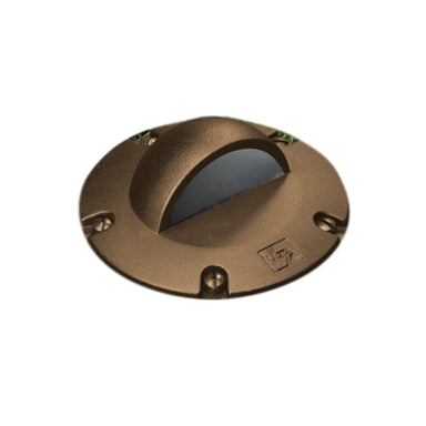 Vista GW-5263 well light in architectural bronze, die-cast aluminum housing and frosted tempered soda-lime glass lens, shown from top and side angles.