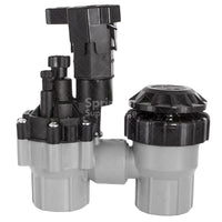 Rain Bird 075ASVF 3/4-inch anti-siphon irrigation valve, plastic body front view showing threaded NPT inlet and integrated vacuum breaker (product perspective).