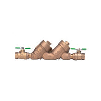 Wilkins 950XLT2 1-inch FNPT double check valve assembly with lead-free bronze body and top-access check covers, side profile view.