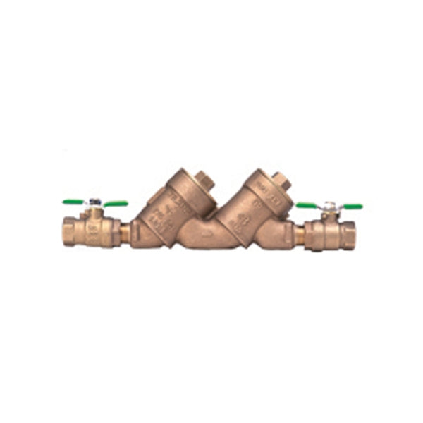 Wilkins 950XLT2 1-inch FNPT double check valve assembly with lead-free bronze body and top-access check covers, side profile view.