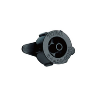 Black 1.0 GPH Toro Turbo-SC pressure-compensating drip emitter with male adapter and integrated bug shield, designed for 1/4-inch tubing