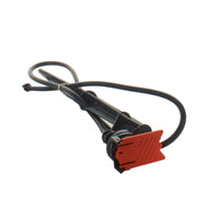 Side angle of Netafim Operation Indicator Stake (10-F-01) with flag in upright position, visible tubing run and stake mounting for soil installation.