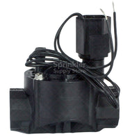 Side close-up of Rain Bird 100-HV-NPT 1-inch valve highlighting glass-filled polypropylene body, pilot filter area, and compact footprint.