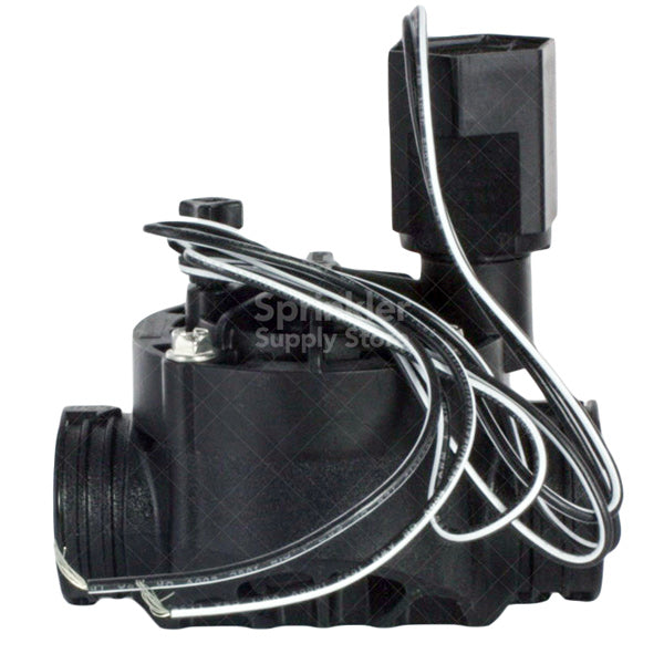 Close-up of Rain Bird HV 100-HV-SS valve showing solenoid top, electrical connector, and bonnet fasteners for servicing.
