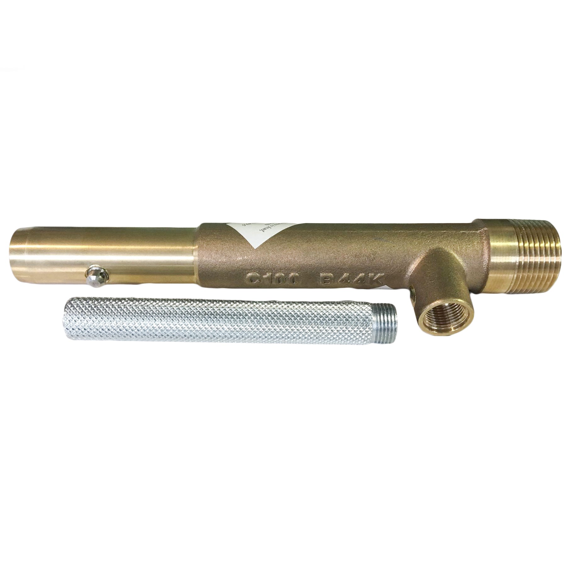 Close-up top-angle of Toro 100-SLK single-lug quick coupling key, visible threads and part marking on brass finish.