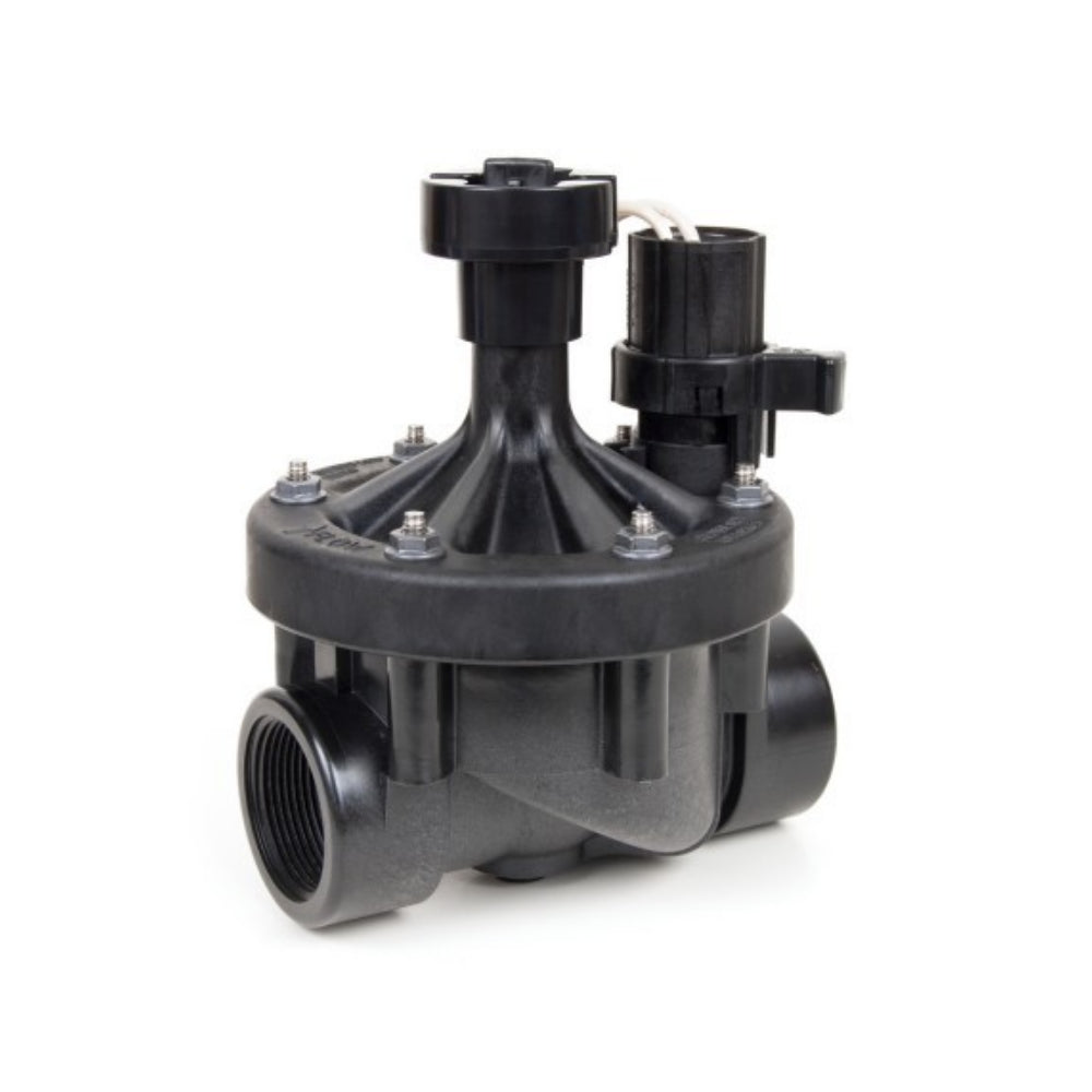 Rain Bird 200PEB 2-inch industrial irrigation valve, glass-filled nylon body with one-piece solenoid and threaded inlet/outlet.