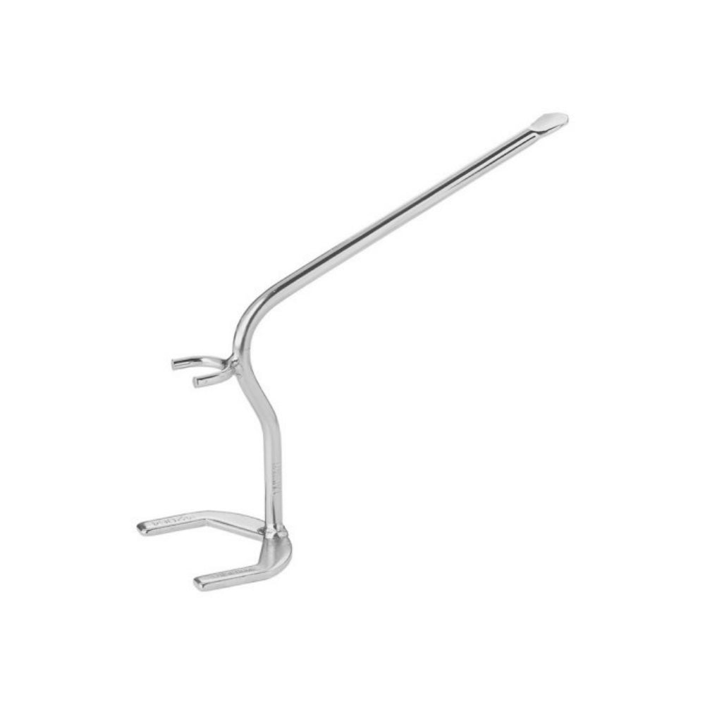 Chrome-finished Rain Bird Maxi-Paw wrench (model 42064) showing flat pry tip and extended hex shaft for lifting and removing sprinkler internals.