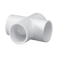 White 3/4-inch Schedule 40 PVC cross fitting with four slip sockets, shown on a white background for product reference (solely illustrative).
