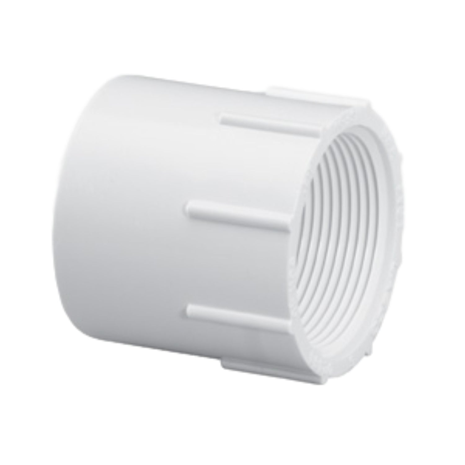 White 3-inch Schedule 40 PVC female adapter, socket x FIPT connection, suitable for potable water and irrigation systems.