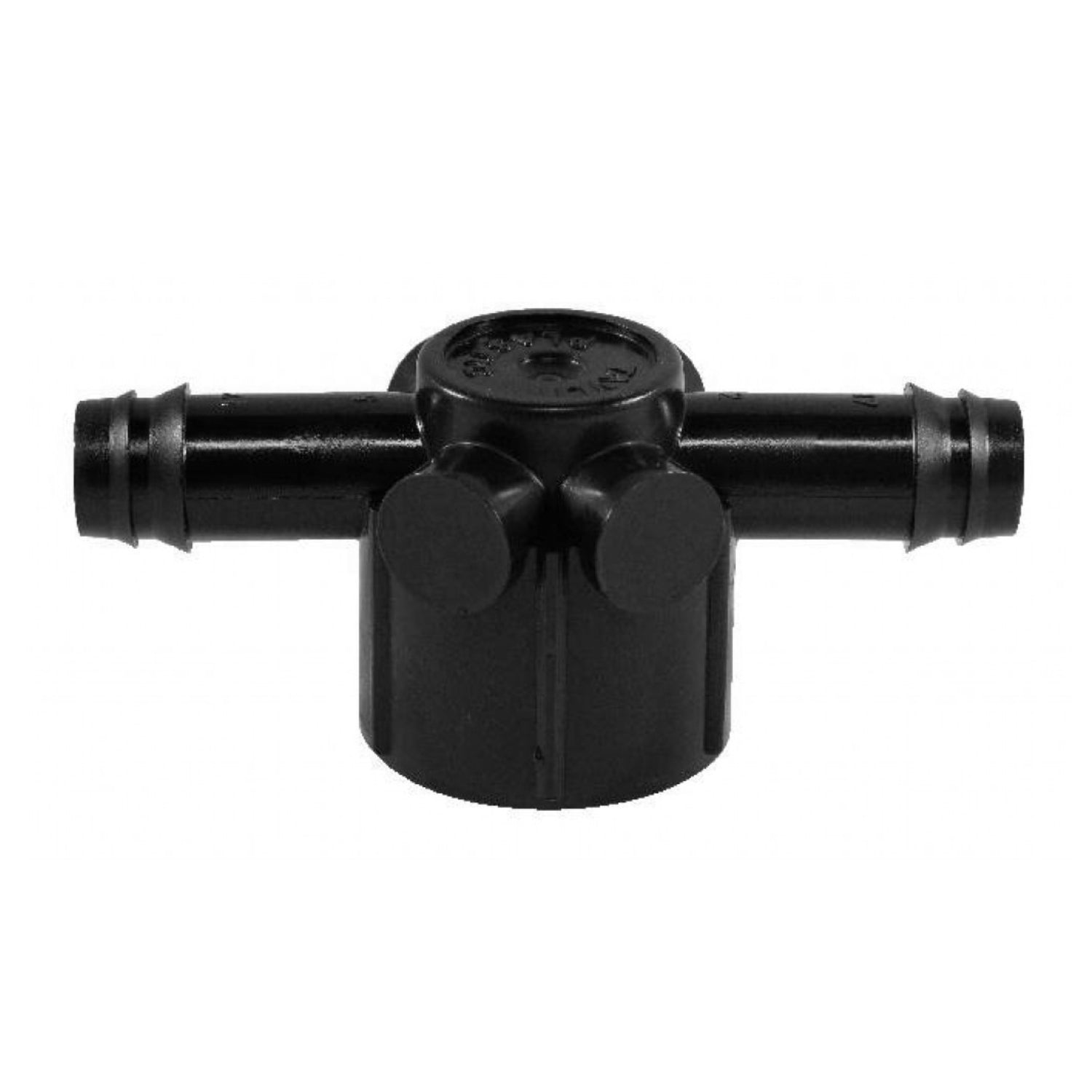 Rain Bird XFDTFA075 barb tee female adapter; 17 mm barbed tubing connections with 3/4 in. female pipe thread, close-up on white background.