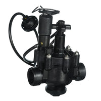 Irritrol 102P1.5 1-1/2-inch electric globe/angle irrigation valve with visible anti-contamination filter and 24VAC solenoid, front-angled view