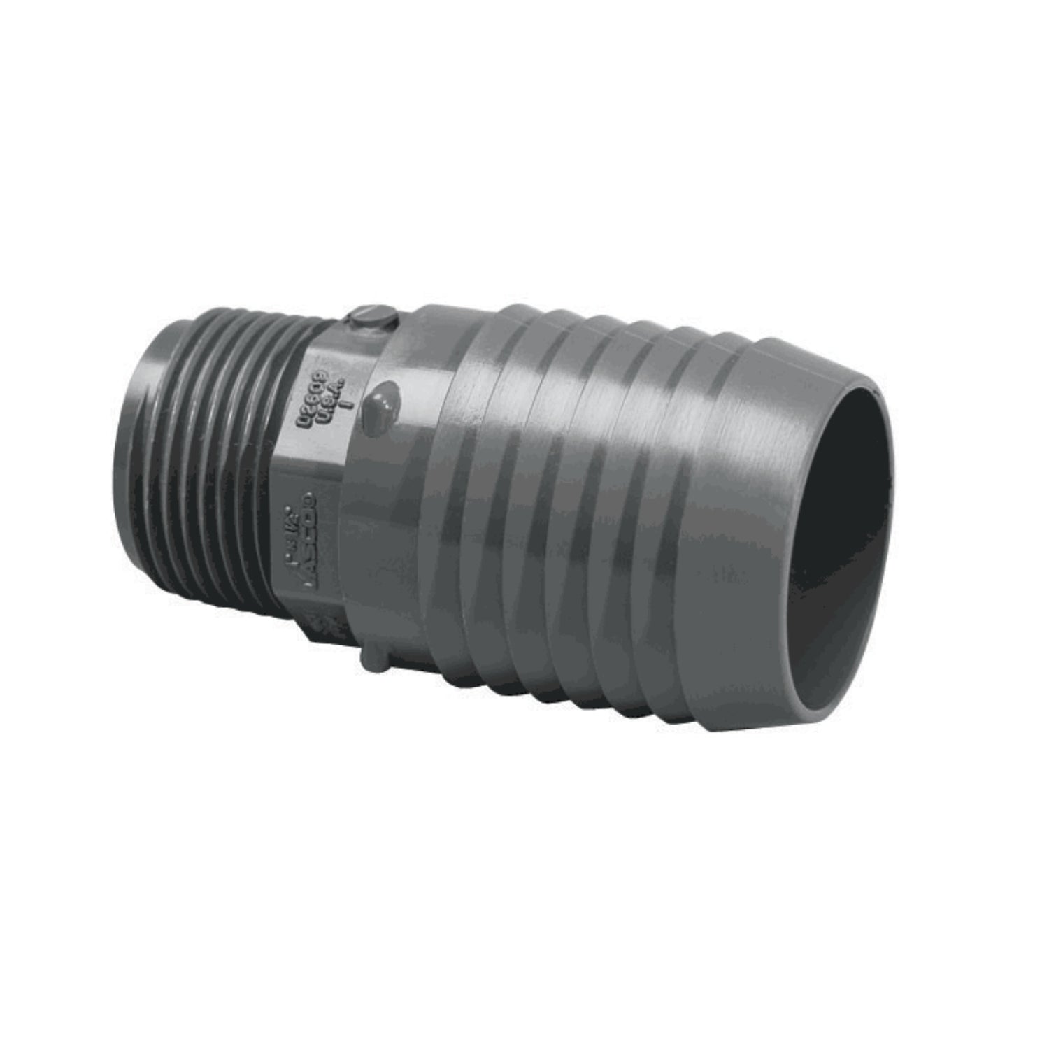 Spears 1436-213 PVC reducing male adapter, gray barbed insert to 1-1/2" MNPT threaded end, 2" barb for polyethylene irrigation pipe