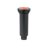 Angled view of Rain Bird 1804-SAM-P45 spray head showing 4 in. pop-up riser, threaded 1/2 in. inlet and plastic cap assembly for irrigation systems.