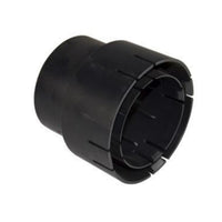 Black NDS 1242 universal outlet adapter with 4" internal spigot; fits 3" and 4" corrugated, sewer, SCH 40, and triple-wall pipes.