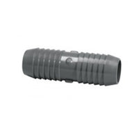 Lasco 1429-005 1/2-inch gray PVC insert coupling, barbed insert x insert fitting for polyethylene irrigation tubing, front view.