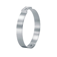 Close-up of stainless steel Oetiker one-ear crimp clamp model 425R (1-1/4in), showing ear closure, smooth band, and mechanical interlock.