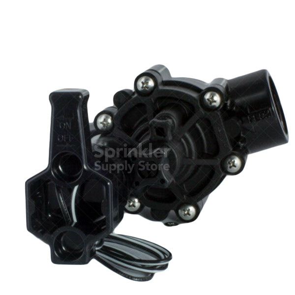 Close-up of the 1-inch female NPT inlet and pressure-assisted flow control mechanism on the Rain Bird 100DVF valve.