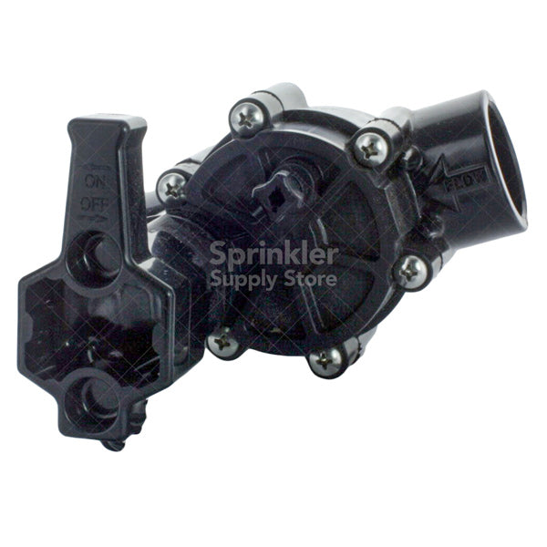 Rain Bird 100DVSS valve installed inline with PVC solvent-weld connections, illustrating compact footprint in a valve box.
