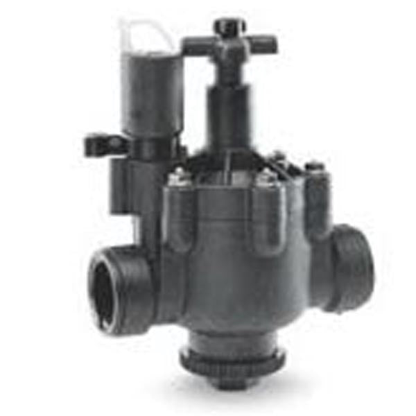 Irritrol 100P3 3-inch globe/angle irrigation valve, nylon-reinforced body, flow control stem visible and 24 VAC solenoid mounted on top