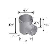 Top and side view of NDS Spee-D-Basin 101 in black, showing the outlet area and locking feature with clear visibility of pipe-fit openings for 3" and 4" sizes.