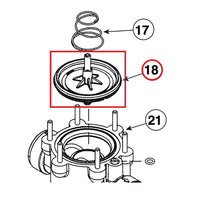 Close-up photo of Toro P-220 1" valve diaphragm (part 102-0368), showing diaphragm profile and mounting area.