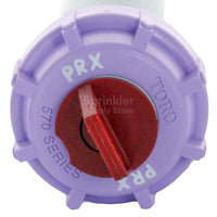 Side angle of Toro 570Z PRX 6 in. pop-up spray showing inlet area and lavender effluent molded cap for quick identification.