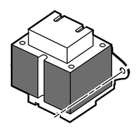 Toro 102-3534 replacement transformer for irrigation controllers, labeled 120 VAC 60 Hz 50 VA, rectangular metal housing with mounting tabs