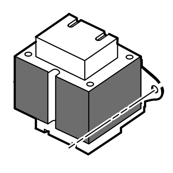 Toro 102-3534 replacement transformer for irrigation controllers, labeled 120 VAC 60 Hz 50 VA, rectangular metal housing with mounting tabs