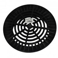 Side profile close-up of NDS 10-inch black round drain grate (model 1040) showing seating rim and approximate 2-3/4 inch overall height.