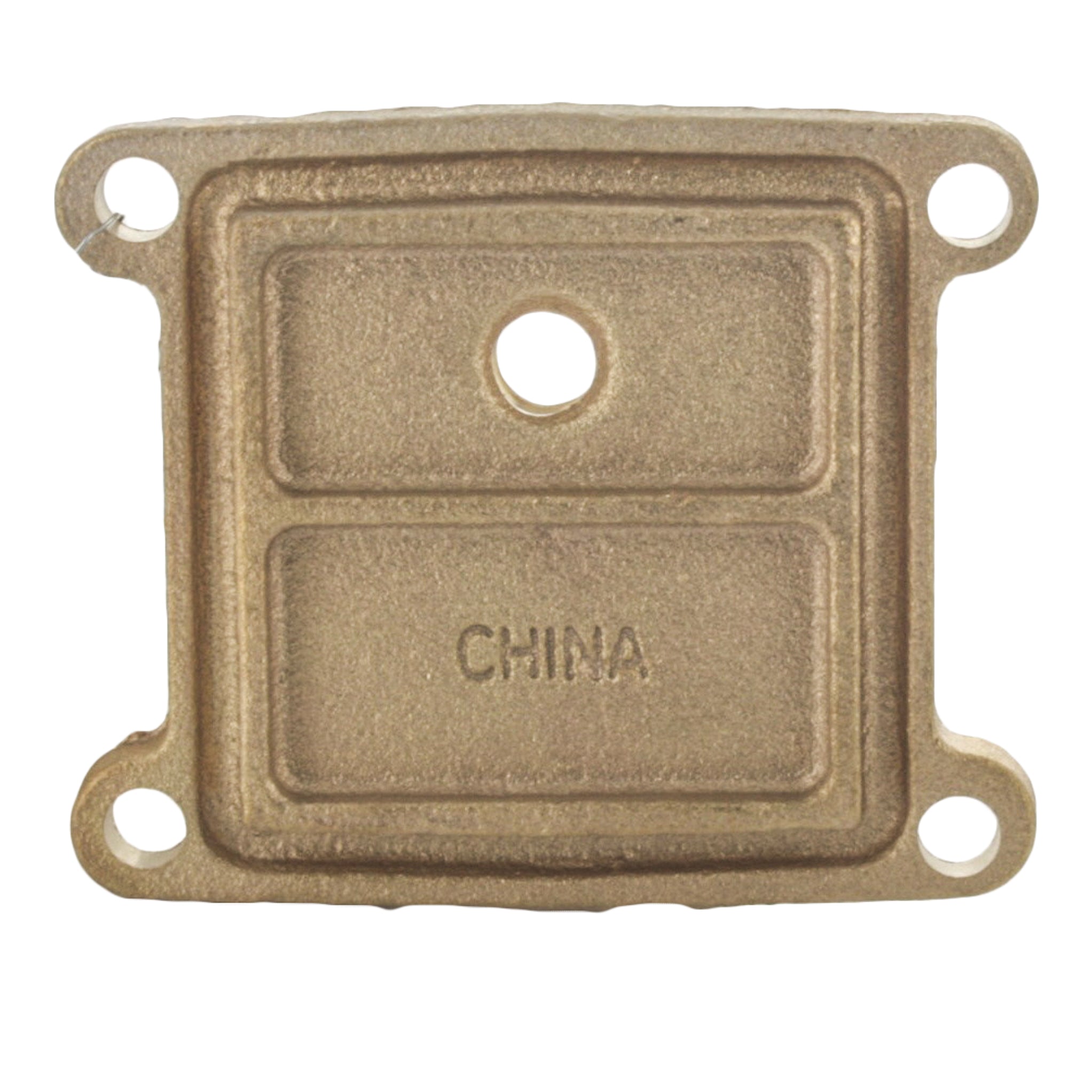 Front view of Febco 110-035 cover plate for 1" 860 backflow assembly showing mounting holes and gasket seating area.
