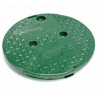 NDS 111C green 10-inch round overlapping irrigation valve box lid, replacement lid for Standard Series 10 in. round boxes, shown on white background