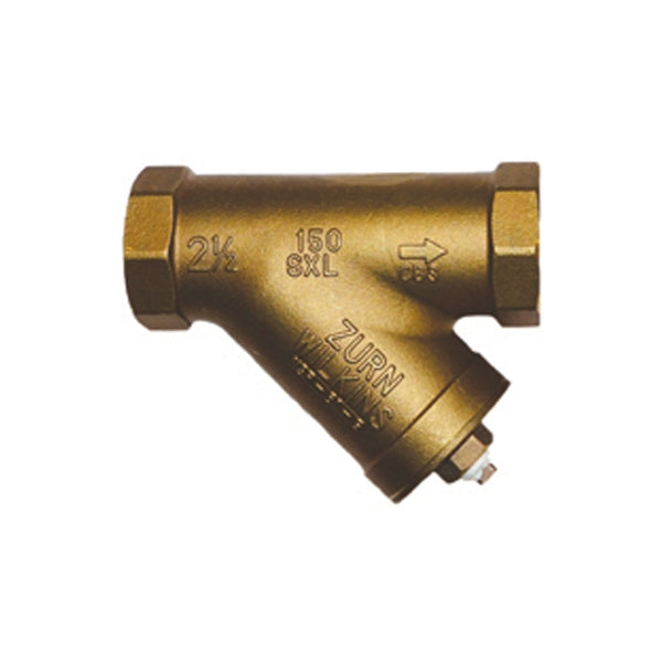 Zurn Wilkins 112-SXL 1-1/2-inch lead-free cast bronze wye strainer with 20-mesh stainless steel screen and 1/2" NPT blow-off port, FNPT connections.