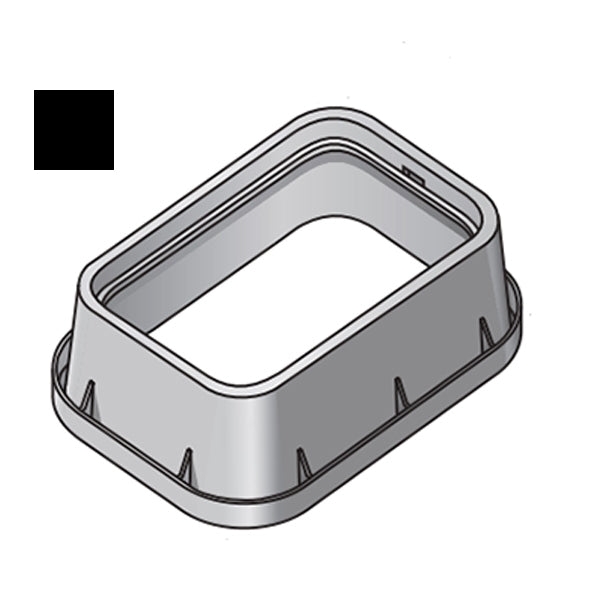 Rear-right close-up of NDS 117-6 extension highlighting tapered walls, overlapping cover seat and 3/8 in stainless nut.