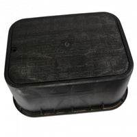 Angled view of 117BCDW rectangular meter box highlighting drop-in cover alignment, bolt-down nut area, and overall sturdy construction.