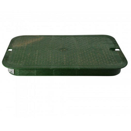 Side view of NDS 117C overlapping cover emphasizing edge profile and how the lid overlaps the valve box to prevent debris ingress.