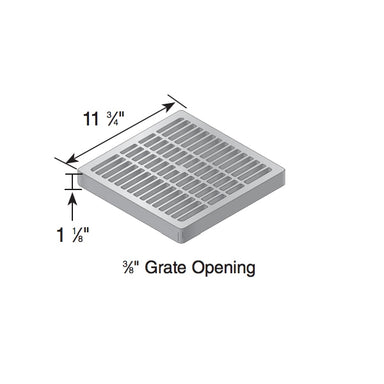 Angled close-up of NDS 1211 black HDPE 12-inch square grate highlighting grate openings, edge detail, and low-profile design for catch basins.