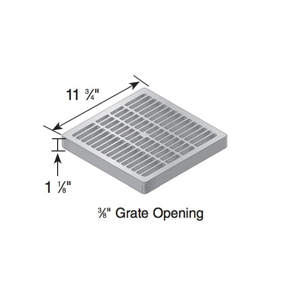 Angled close-up of NDS 1211 black HDPE 12-inch square grate highlighting grate openings, edge detail, and low-profile design for catch basins.