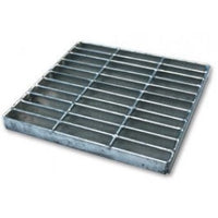 Top view of NDS 1215 12-in galvanized steel square catch basin grate showing slotted bar pattern and open surface.