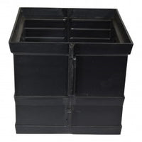 NDS 1217 12 x 12 inch black riser extension, angled view showing both openings and mounting lip for 12" catch basin.
