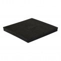 Angled side view of NDS 1220 12-inch square black sump box cover, highlighting low-profile rim and HDPE construction for outdoor durability.