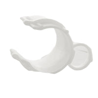 Hunter nozzle insertion collar P/N 123200SP placed next to a standard rotor riser to illustrate scale and how the collar supports nozzle installation.