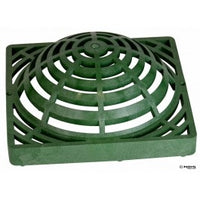 Front-angle view of NDS 1280 green 12-inch square atrium grate showing slotted pattern and square frame for landscape drainage applications.