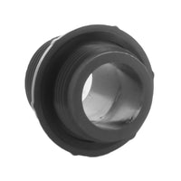 Angled close-up of Lasco UltraZone 1282-010 PVC adapter, highlighting the male threads and connection area for manifold installations.