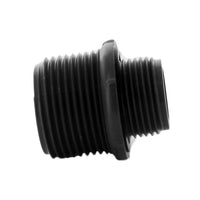Angled view of PVC irrigation adapter highlighting both male threaded ends and the smooth molded body for plumbing connections.