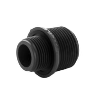 Side view of 1-inch to 3/4-inch PVC adapter for irrigation, displaying compact design and threaded connections for risers and valves.