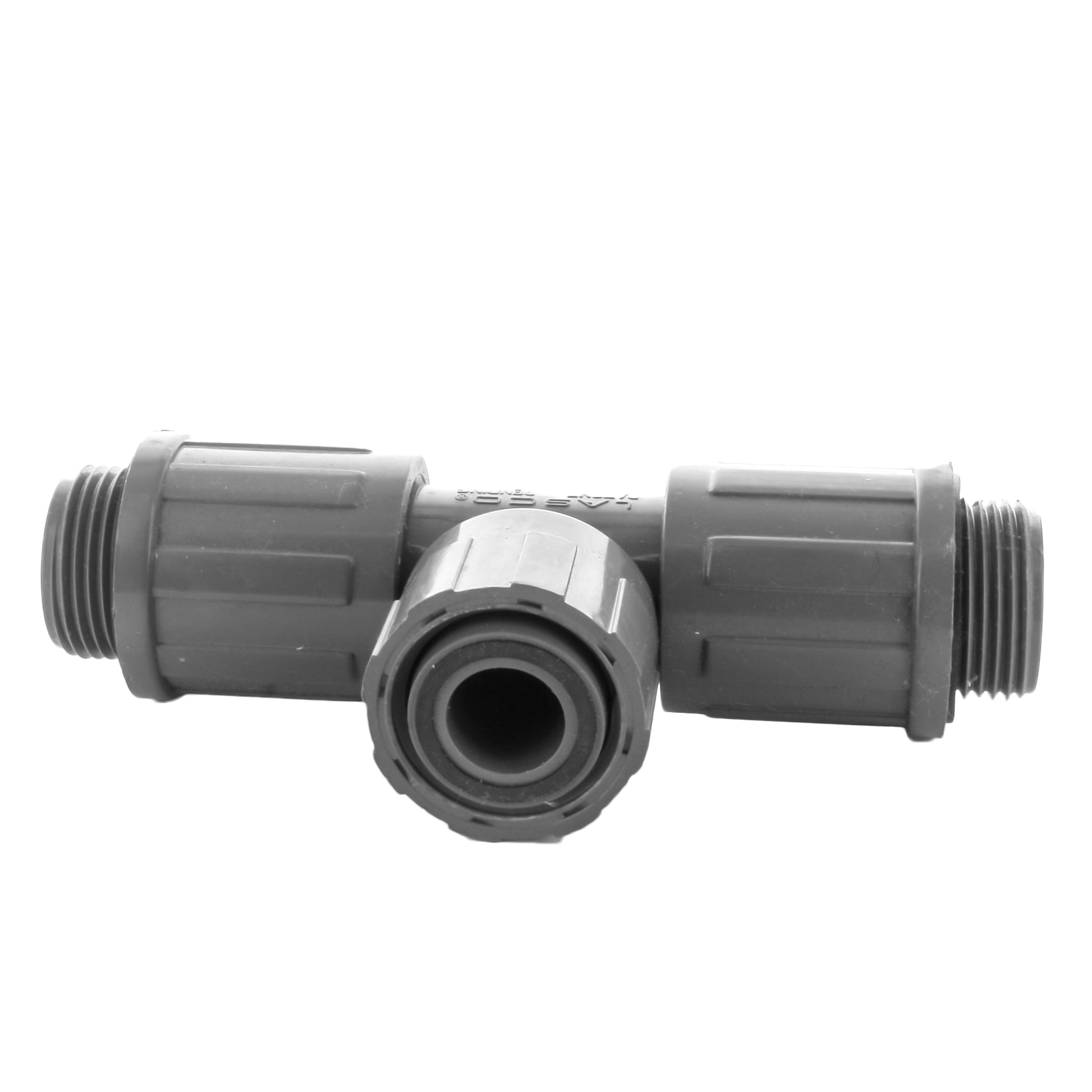 Lasco 1303-010 1" PVC Manifold Tee - Ring Nut & Two Valve Connections