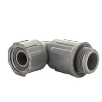Side profile of the 1312-010 PVC manifold elbow, showing overall shape and how the F x Valve configuration fits into UltraZone manifolds.
